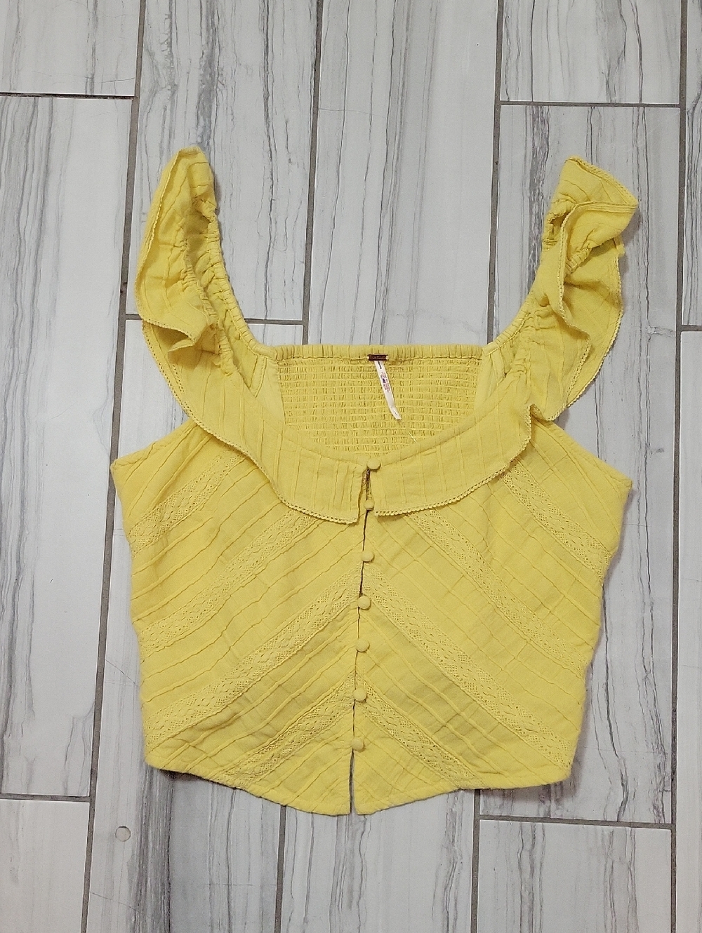 Free People Women’s Yellow Ruffle Sleeve Button-Front Top